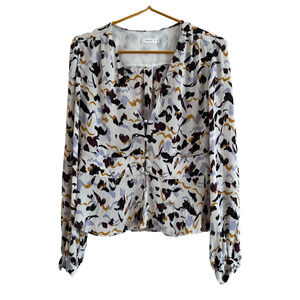 A.L.C. Silk Blouse Multicolor V Neck Front Buttons Long Sleeve Women's Size 6